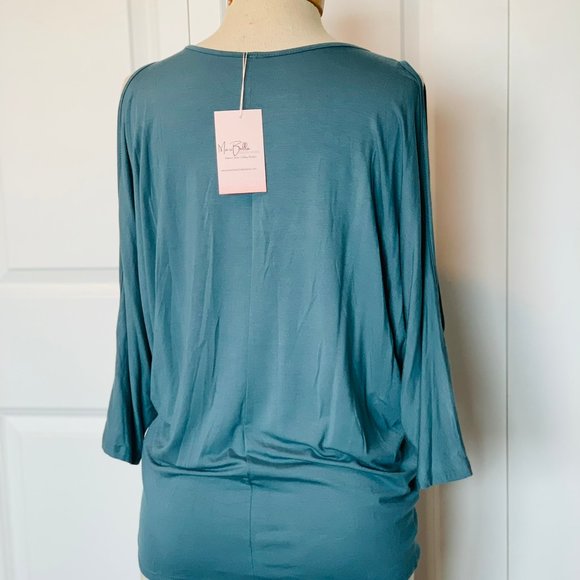 Color Me Pretty Cold Shoulder Tunic- Antique Blue - Picture 3 of 4